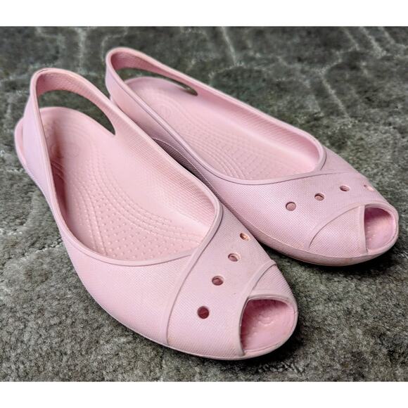 Crocs Peep Toe Ballet Flats WOMENS 5 Slingback Pink Shoes comfy casual barbie - Picture 1 of 7